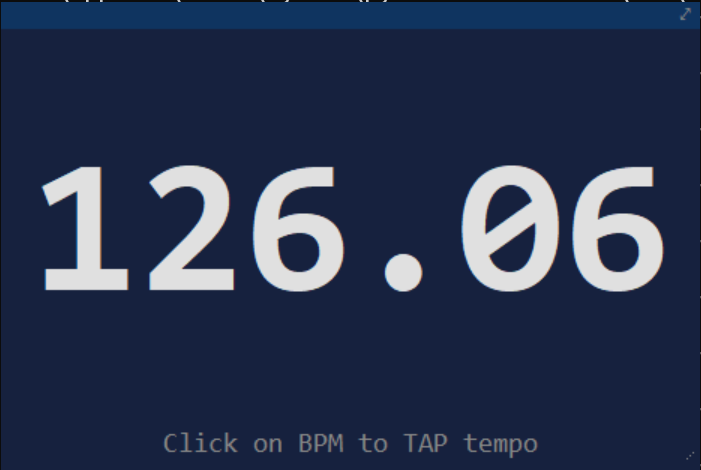 BPM2OSC mini window showing 126.06 BPM and the 'Click on BPM to TAP tempo' hint